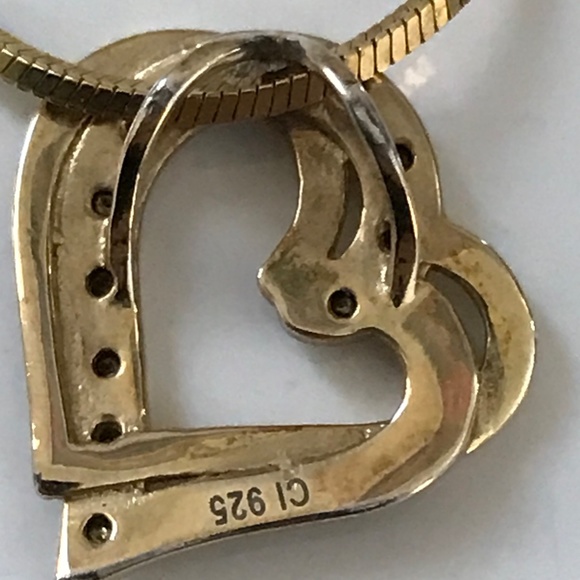 Modern 925 Silver Gold Plated Necklace Heart Pendant made in Italy - Picture 8 of 9